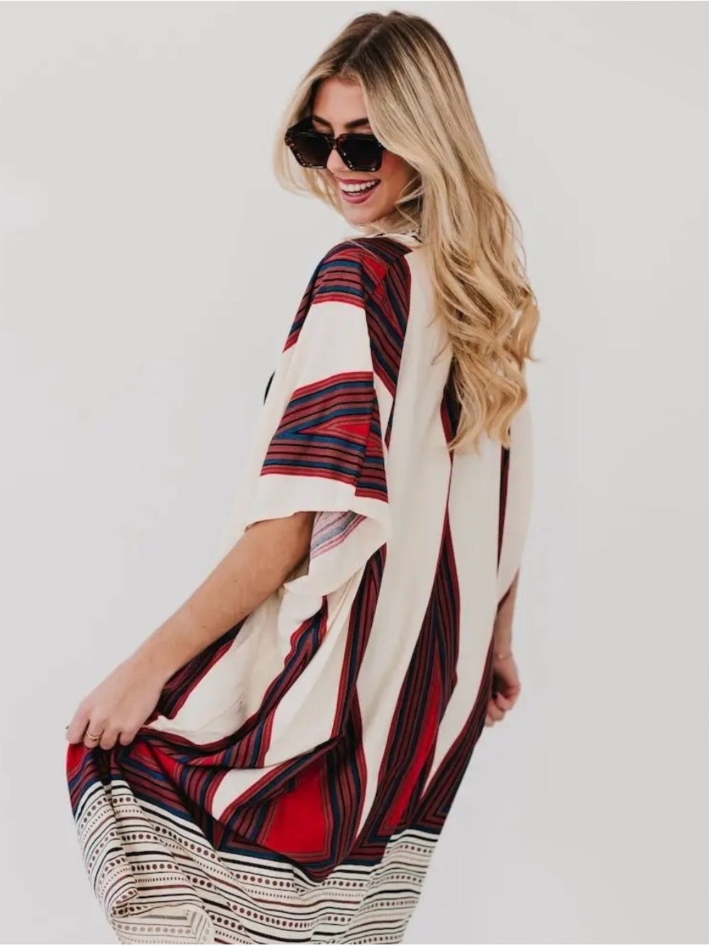Pretty Simple “In the City of Paradise” Rayon Kimono - Red/Cream | New!